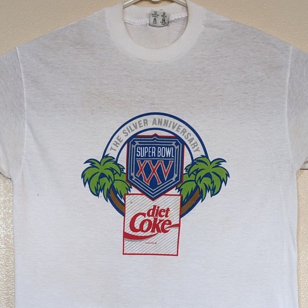 Vintage 1991 Super Bowl XXV Silver Anniversary XL T-Shirt Bills Giants Diet Coke